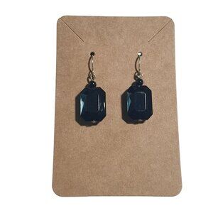 Vintage Black Faceted Drop Earrings Silver Tone Hooks 1.5 Inches Long Casual